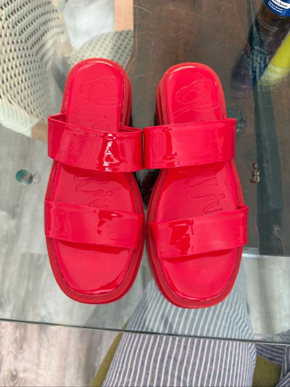 Olivia Miller Temptation Red Rubber Platform Sandals sz 8 EUC